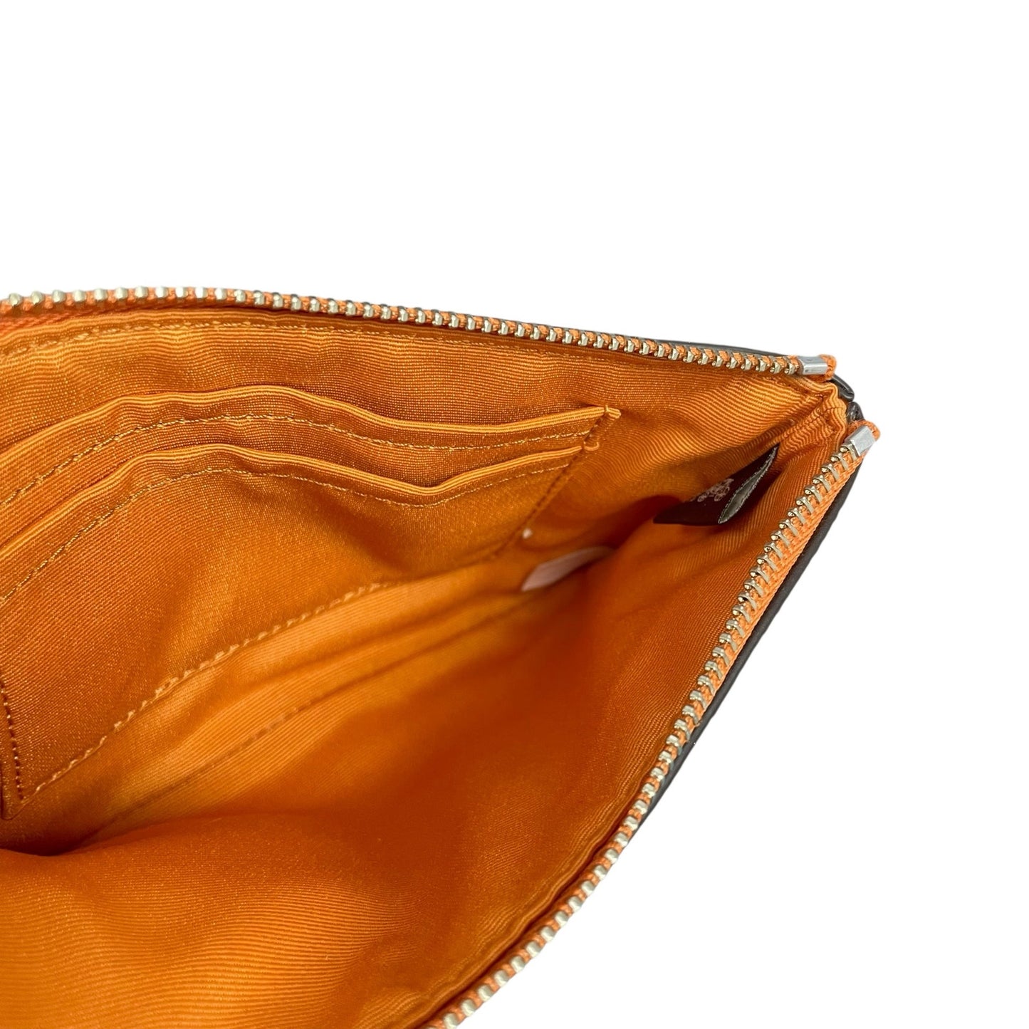 Coach Metallic Orange Leather Zip Up Wristlet Pouch Wallet