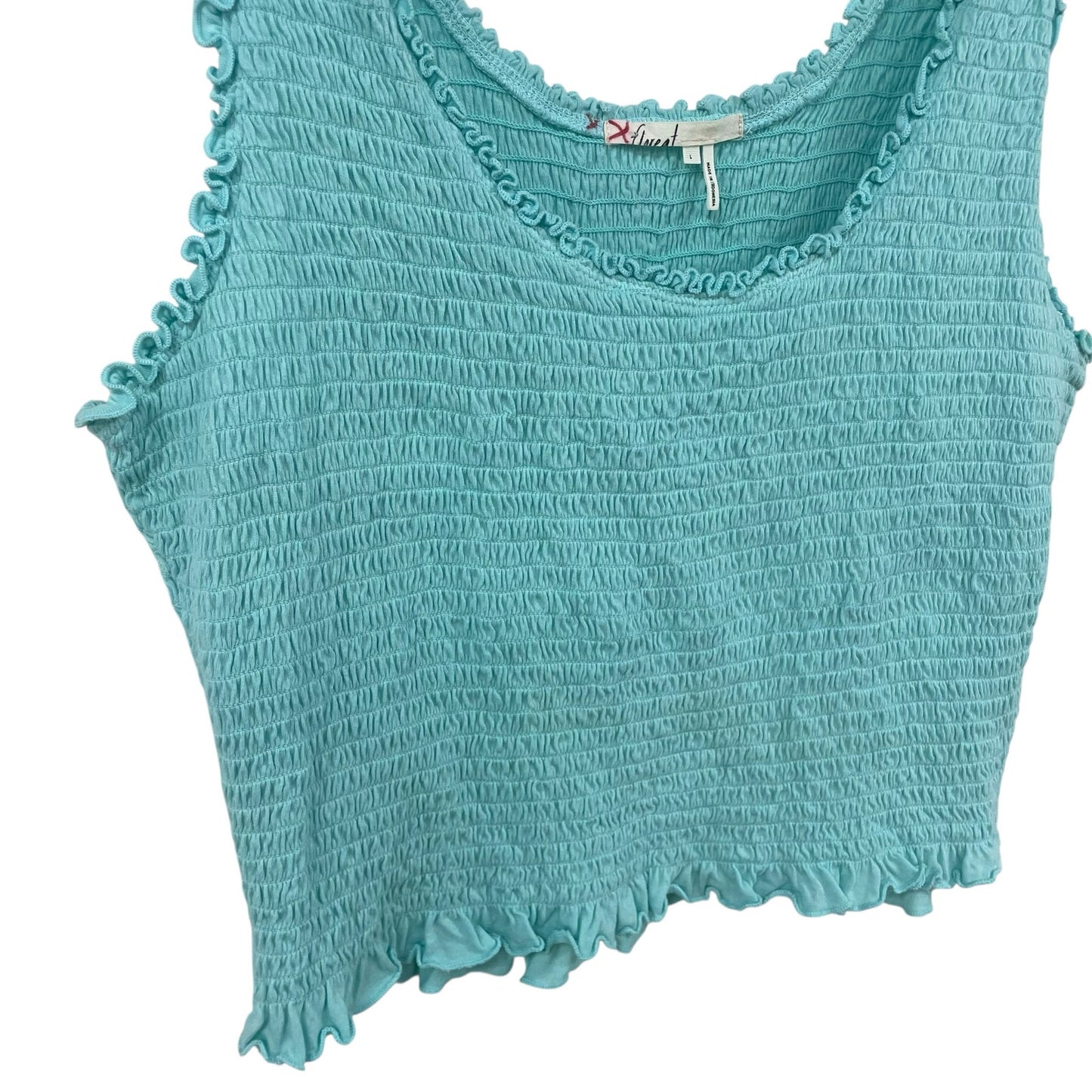 Anthropologie Floreat Smocked Ruffle Cropped Tank Top Light Blue Womens Large