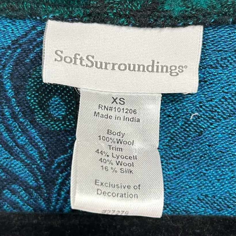 Soft Surroundings Black Multicolor Abstract Floral Print Wool Cardigan Womens XS