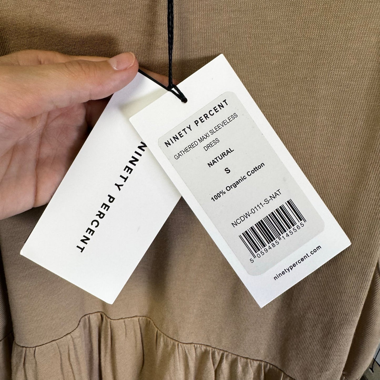 NWT Ninety Percent In Natural Sleeveless Gathered Maxi Dress Womens X-Small