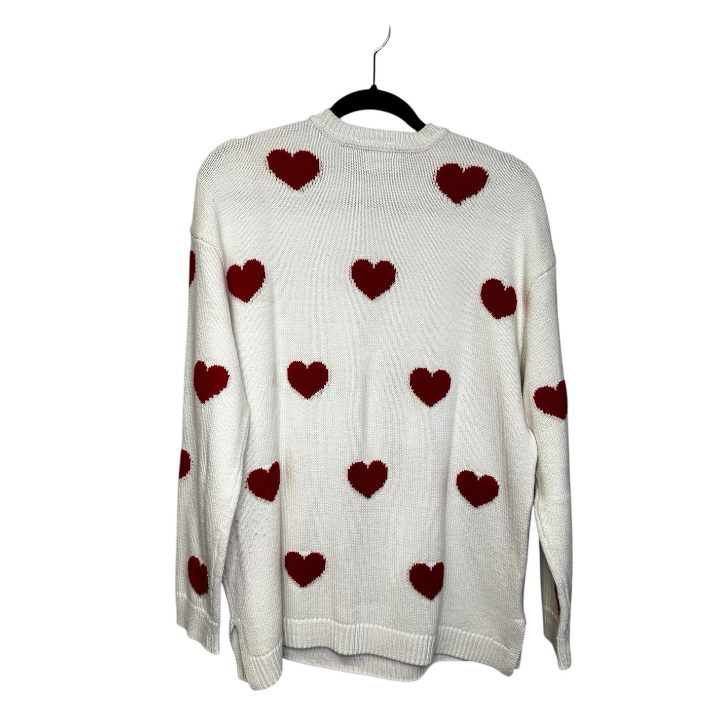 Show Me Your Mumu White Red Heart Cotton Crewneck Sweater Womens Small