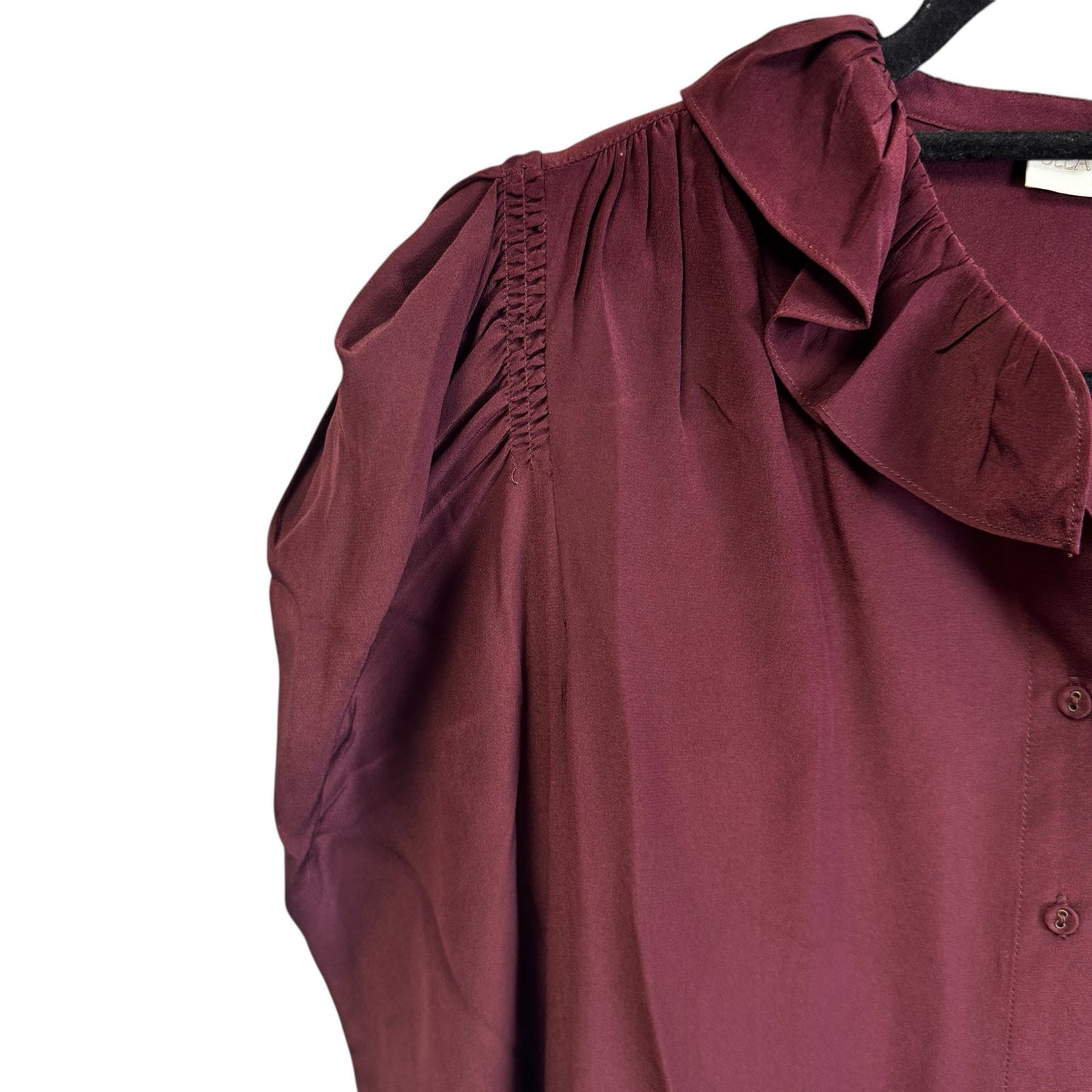 NWT Ulla Johnson Mahogany Long Cuff Sleeve Ruffle Mock Neck Dara Blouse Size 2