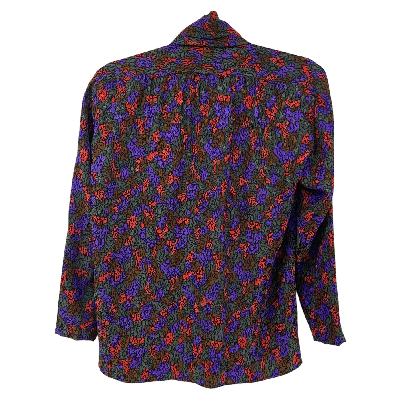 Vintage Saint Laurent Rive Gauche Colorful Silk Tie Neck Button Down Blouse US 4