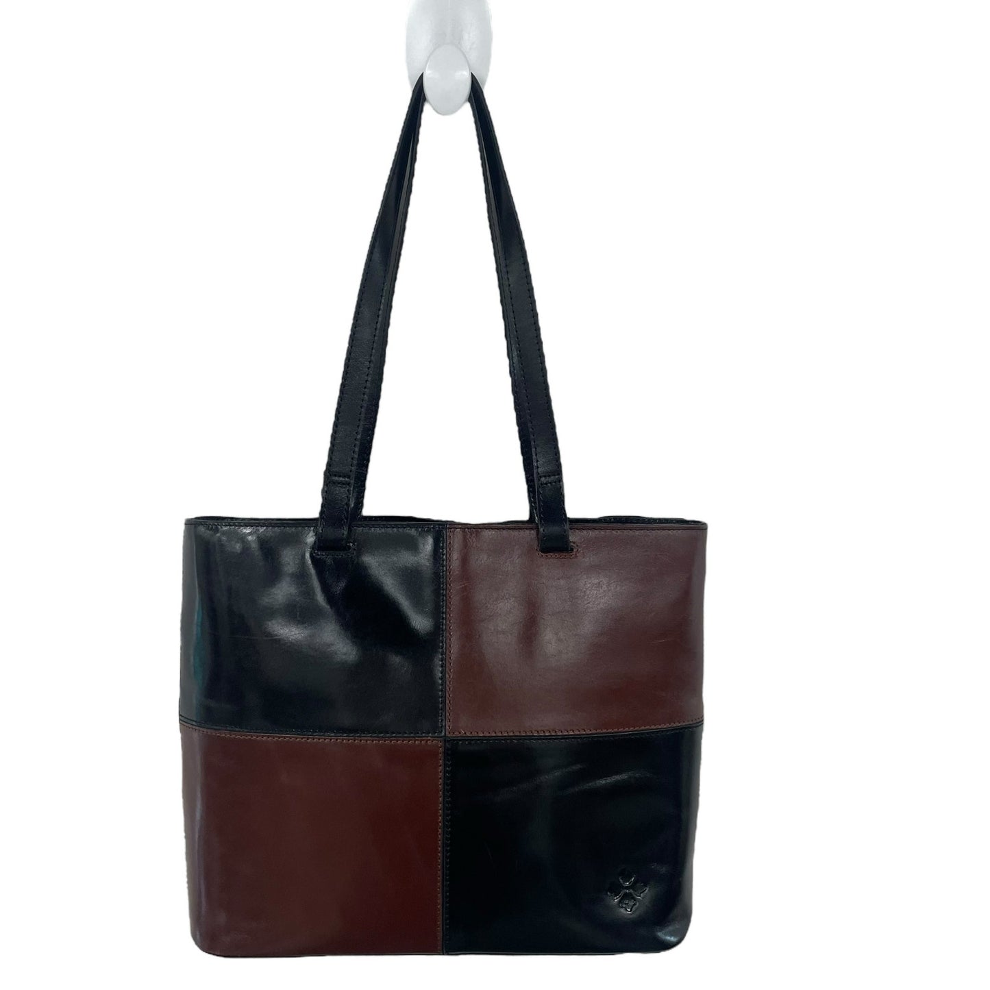 Patricia Nash Braden Tote Bag Black Brown Leather Colorblock Patchwork AS IS