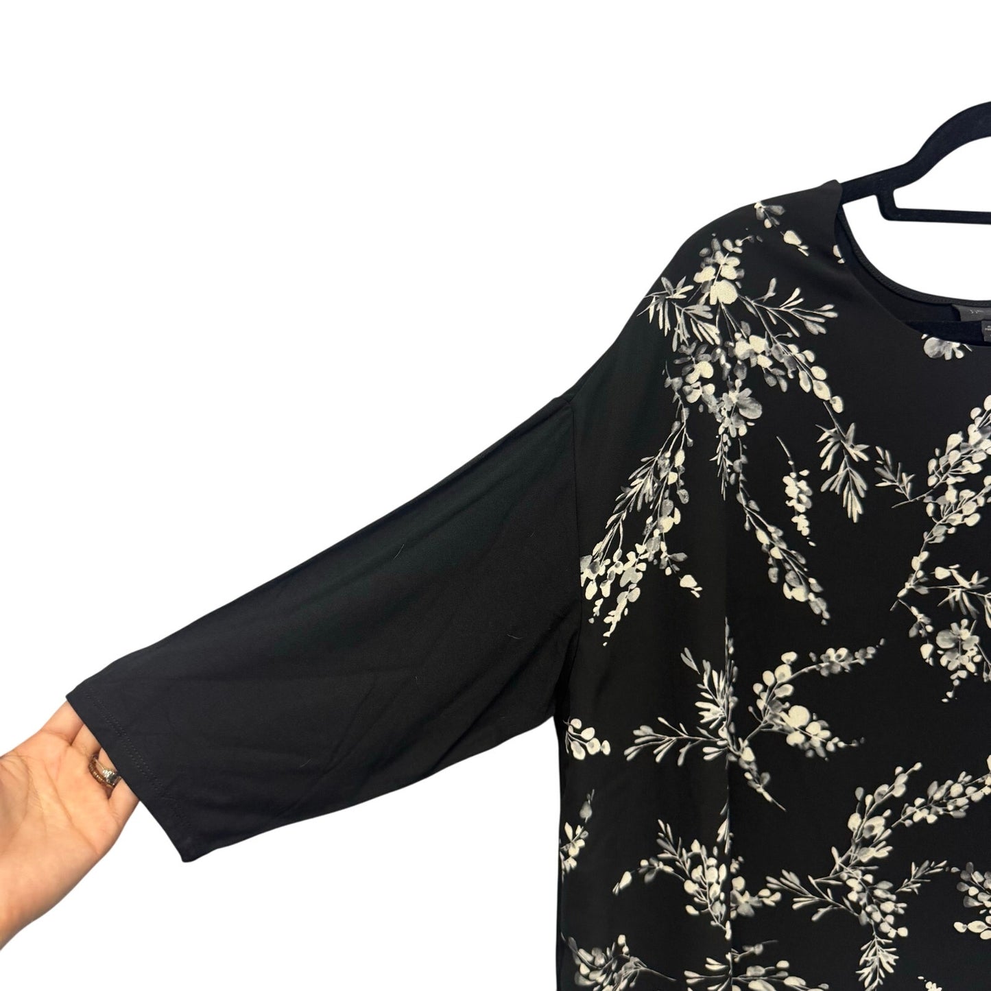 NWT J. Jill Black Floral 3/4 Sleeve Round Neck Wearever Top Women X-Large Petite