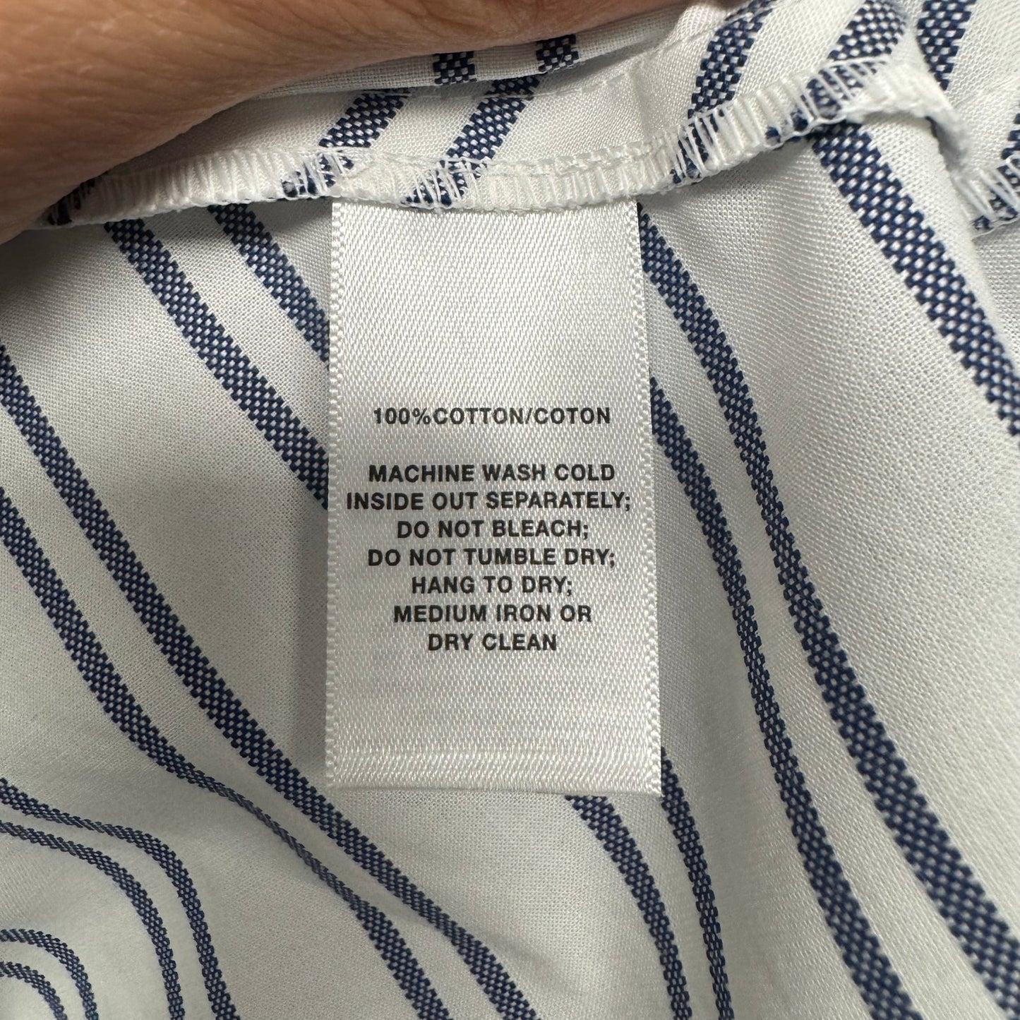 NWT Lafayette 148 White Blue Stripe Sleeveless Button Down Dress Womens X-Large
