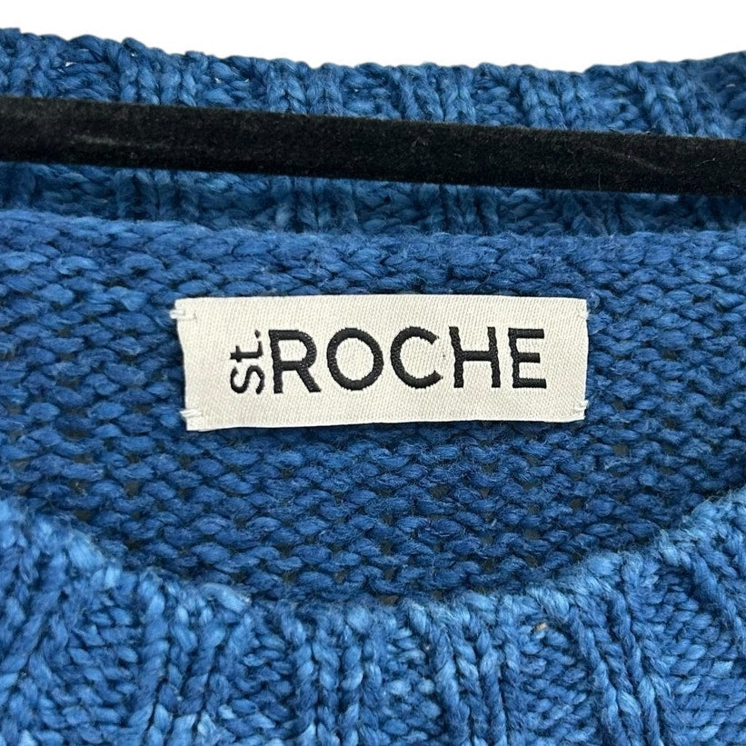St. Roche Indigo Blue Organic Cotton Ruffle Sleeve Zadie Sweater Womens Small