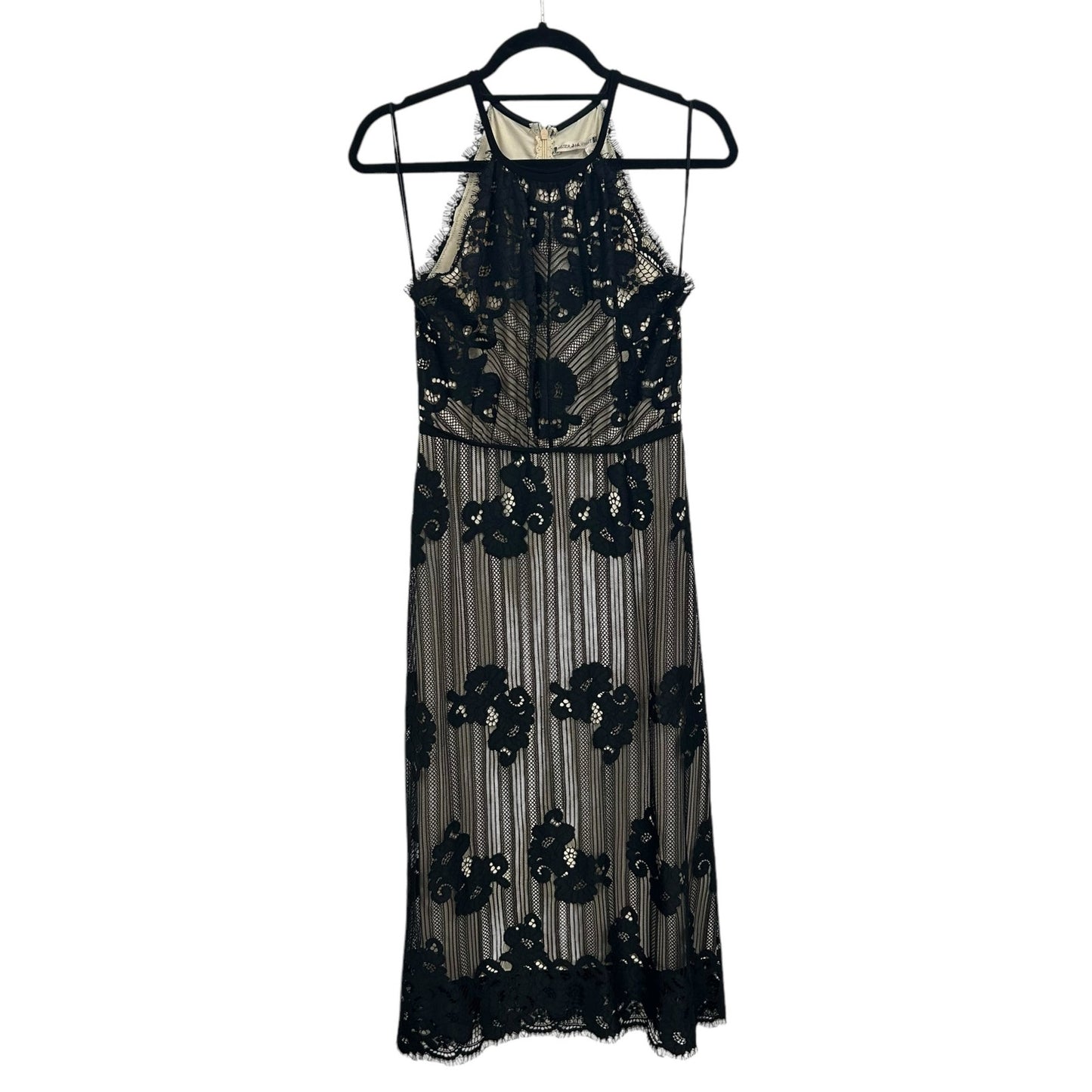 Chelsea & Violet Black Nude Eyelash Lace Overlay Maxi Dress Womens Small