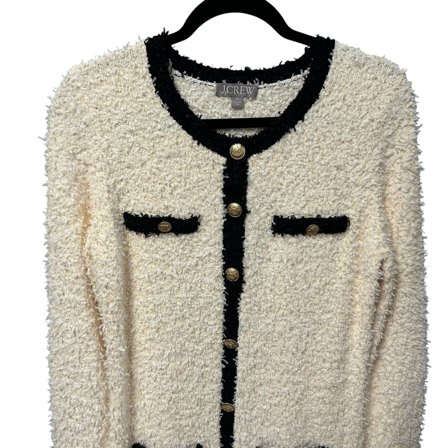 J. Crew Cream Black Textured Long Sleeve Mini Sweater Dress Womens Medium