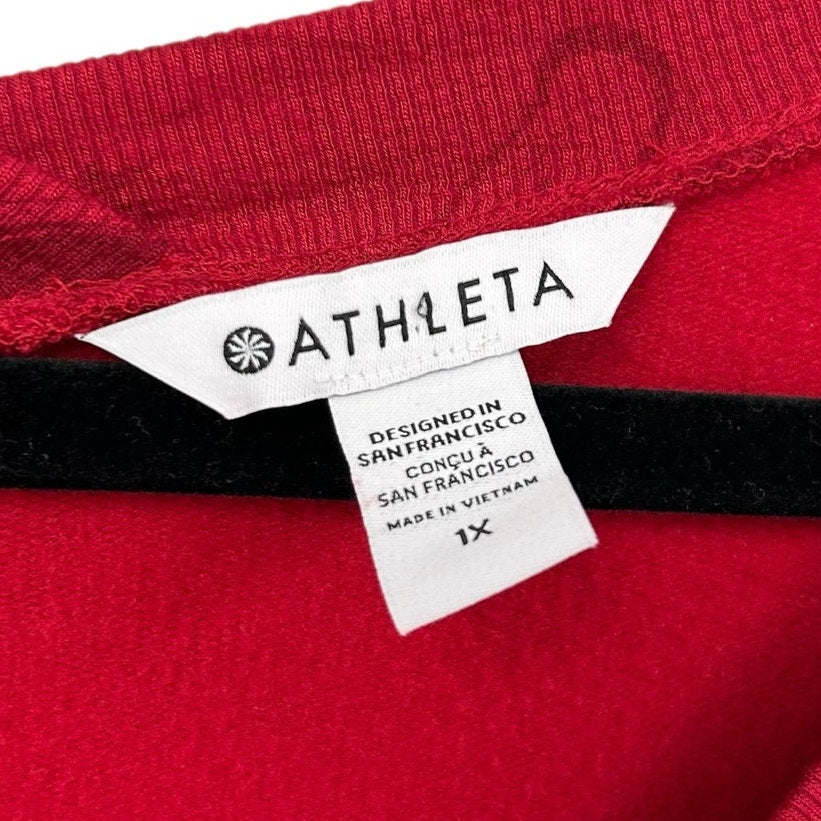 Athleta Agate Red Paisley Long Sleeve Coaster Luxe V-Neck Sweatshirt Womens 1X