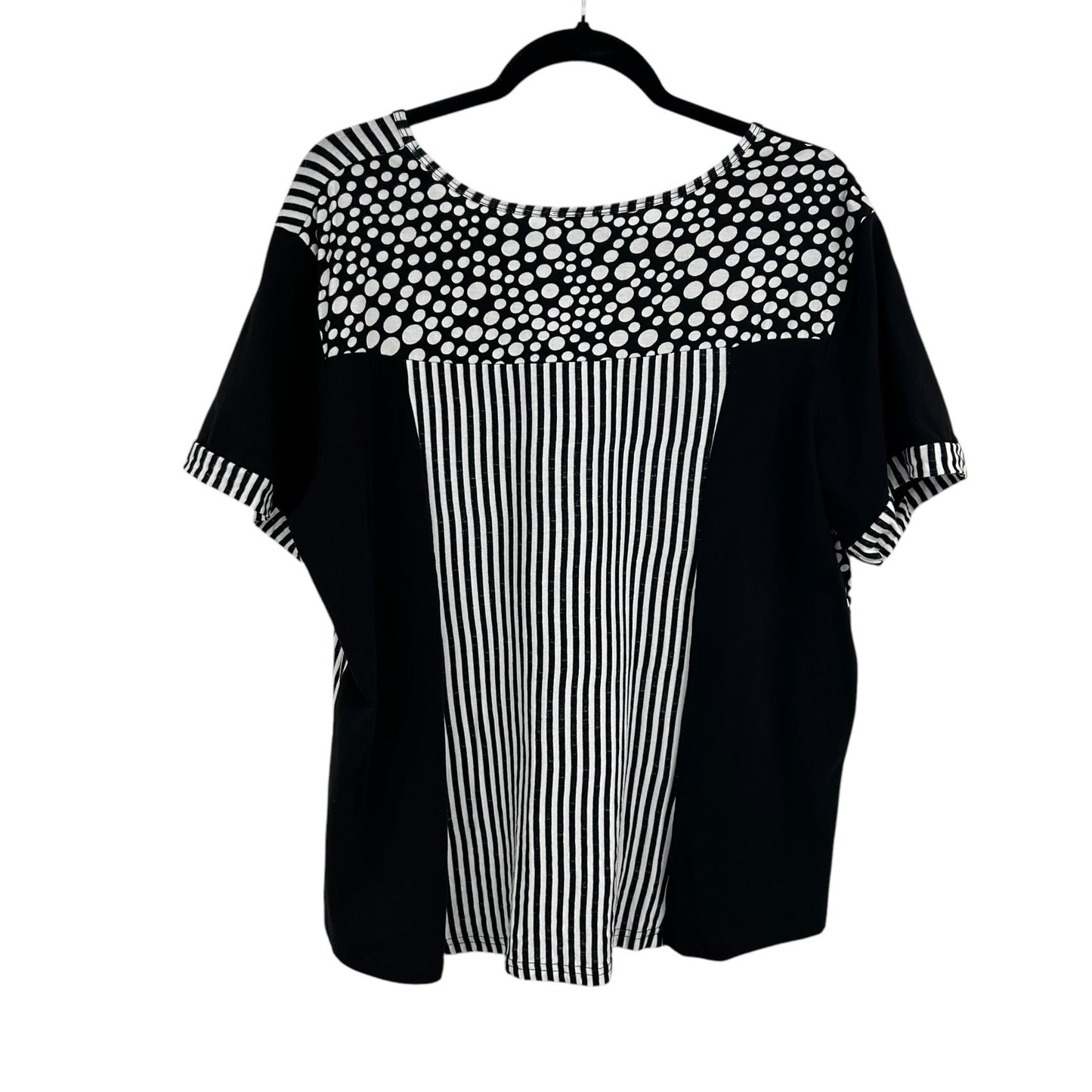 Parsley & Sage Black White Natural Spot Stripe Cotton Blend Top Womens 1X