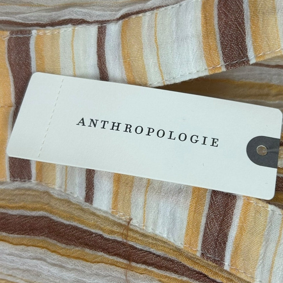 NWT by Anthropologie Yellow White Brown Stripe Tie-Front Blouse Womens Medium