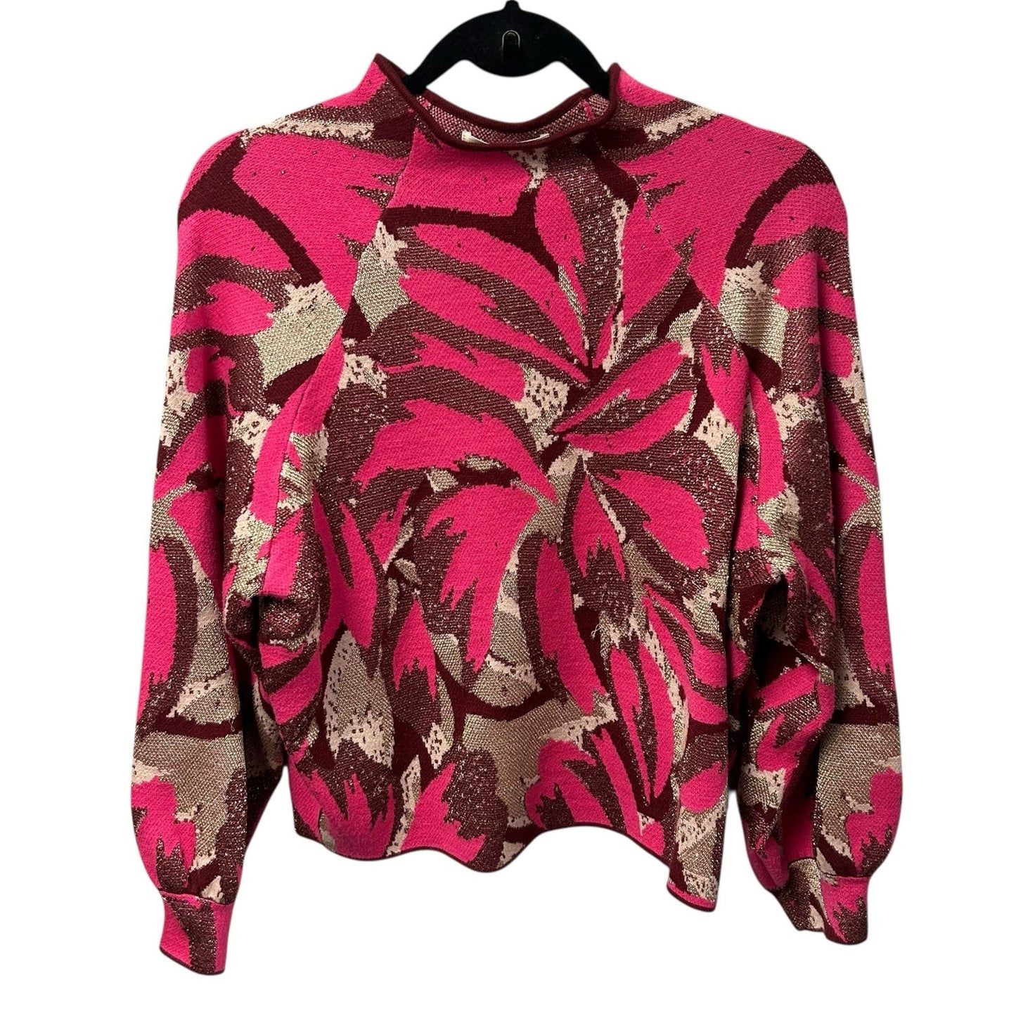 by Anthropologie Pink Multi Beatriz Mock Neck Sweater Womens Petite Medium