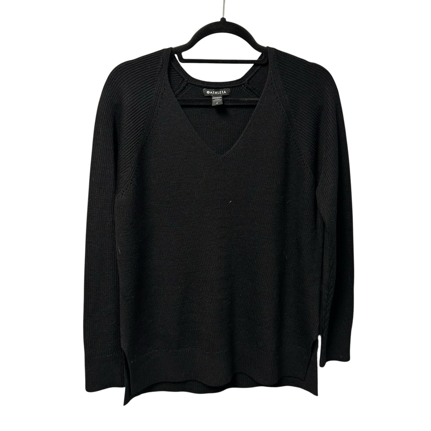 NWT Athleta Black Thermolite Hanover V-Neck Pullover Sweater Womens Size Medium