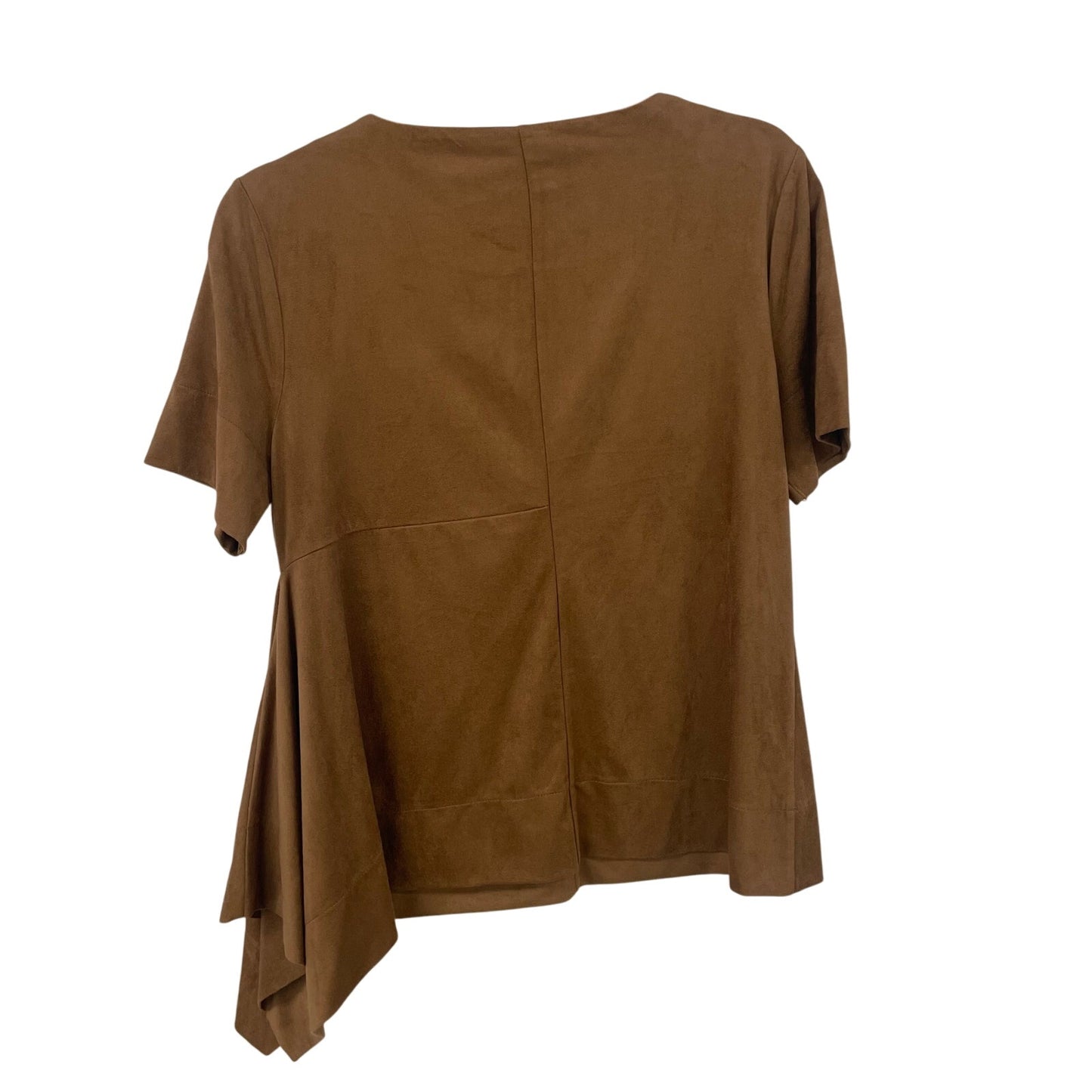 NWT Chico’s Draped Faux Suede Top Short Sleeve Gingerbread Brown Womens Size 4