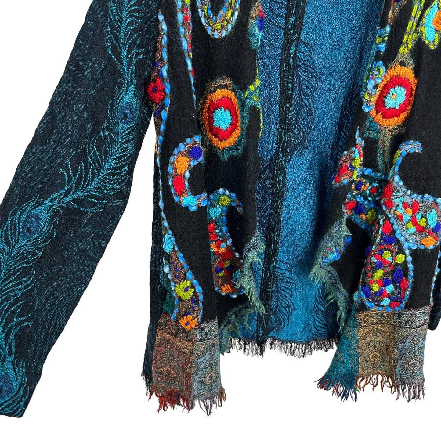 Soft Surroundings Black Multicolor Abstract Floral Print Wool Cardigan Womens XS