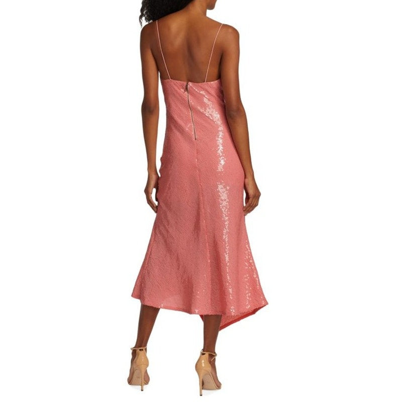 NWT Alice + Olivia Pink Harmony Sequined Asymmetric Slip Dress Womens 4 AS IS