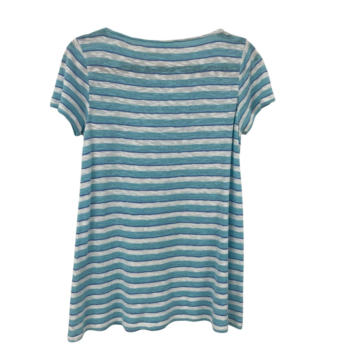 J. Jill Linen Blend Blue White Striped Short Sleeve T Shirt Womens Size XS