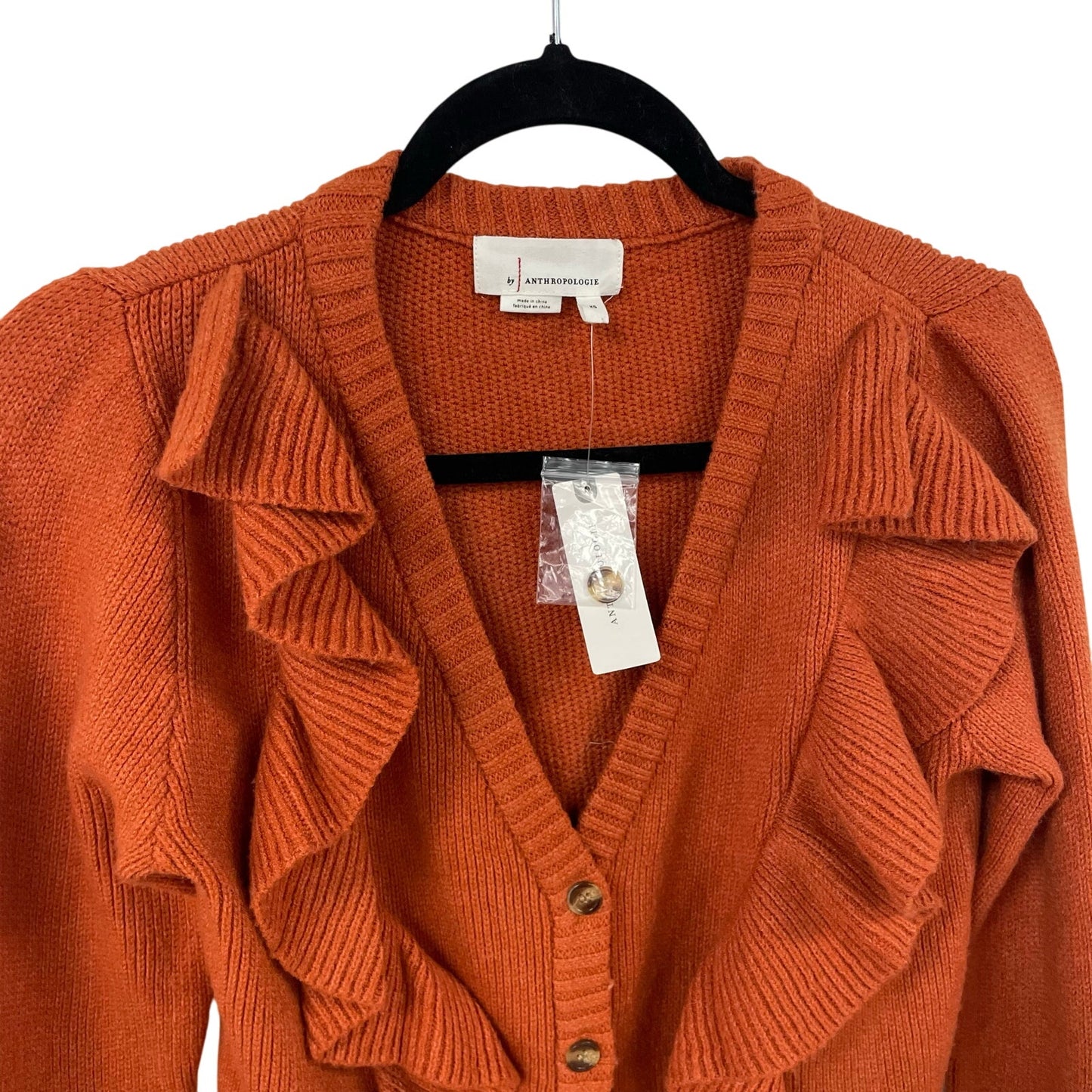 NWT By Anthropologie V Neck Ruffle Button Front Cardigan Sweater Orange Size XS