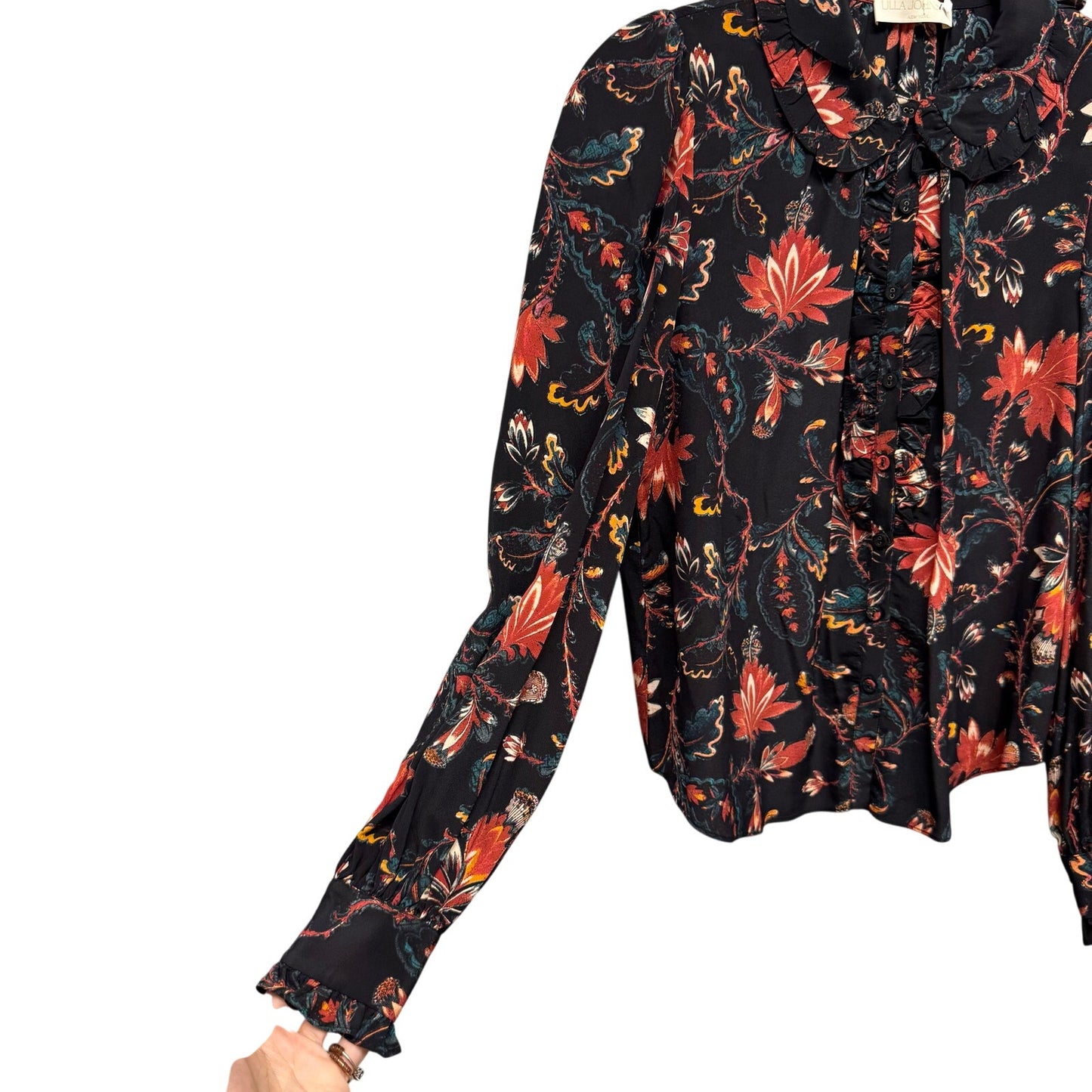 Ulla Johnson Black Red Floral Print Long Sleeve Silk Philipa Blouse Womens 2