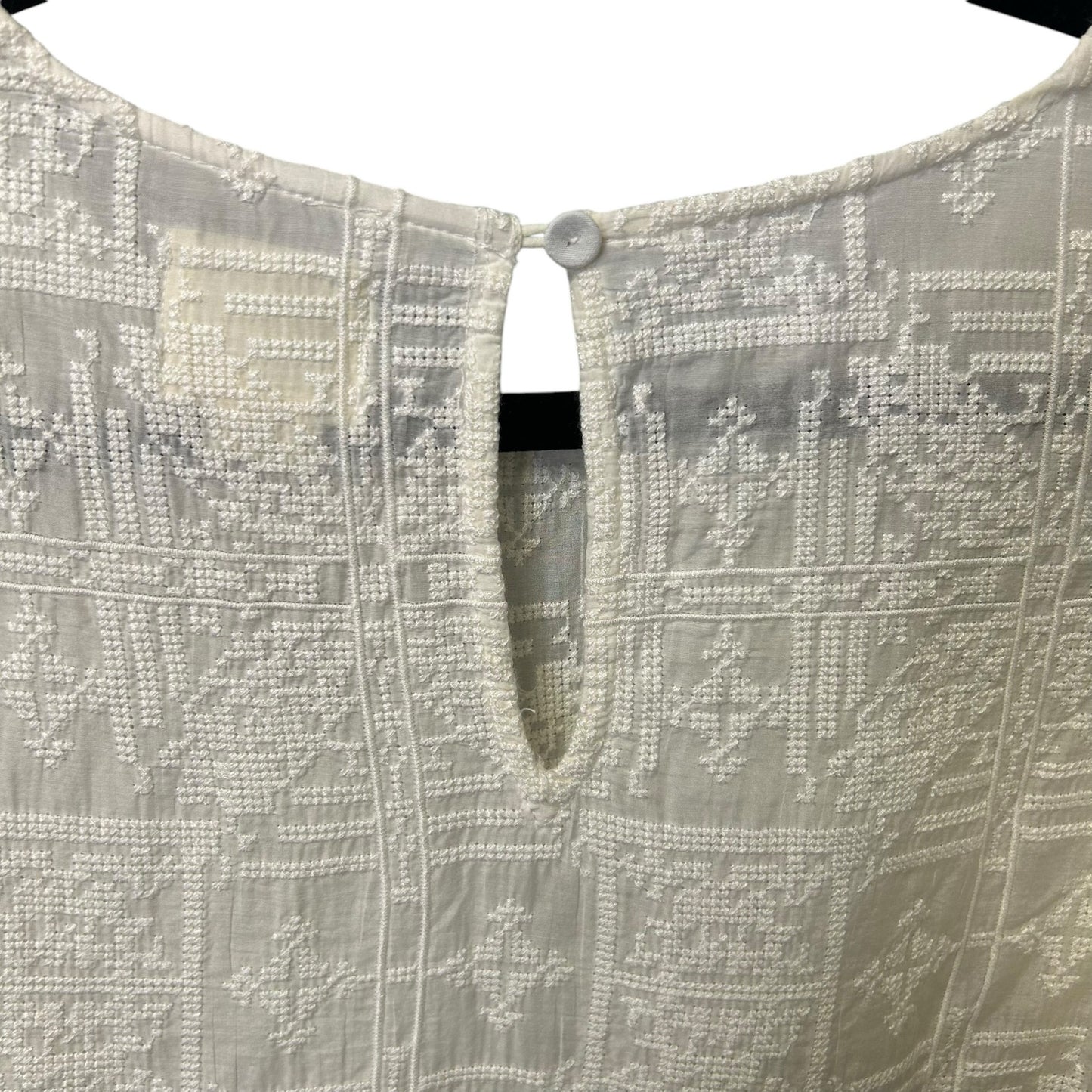 Maeve Ivory Textured Semi Sheer Rayon 3/4 Sleeve Crochet Trim Top Womens Small