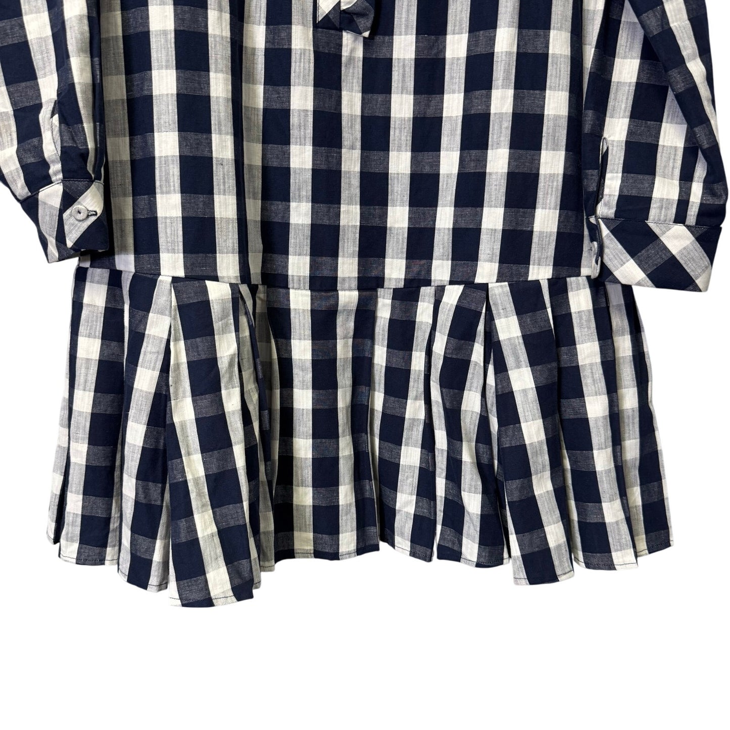 Tuckernuck Navy White Gingham Long Sleeve Linen Blend Tate Dress Womens Small