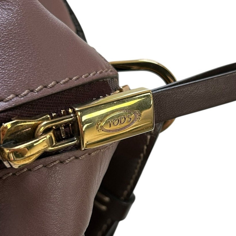 Tod’s Brown Classic Metal Bauletto Medio Leather Double Handle Satchel Handbag