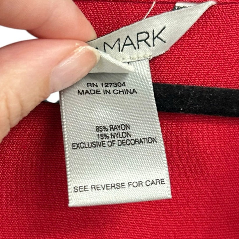 John Mark Solid Red Pop Up Floral Detail Sleeve Button Front Top Womens Small