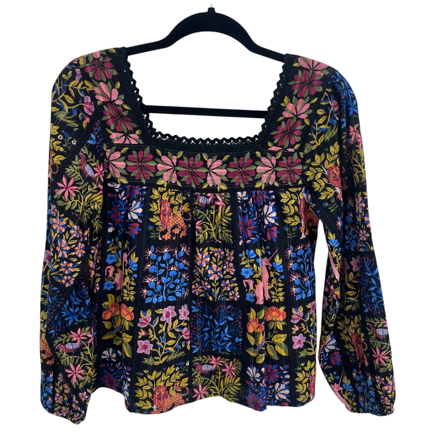 Printfresh Opening Day Patchwork Floral Multicolor Animal Print Top Womens XS