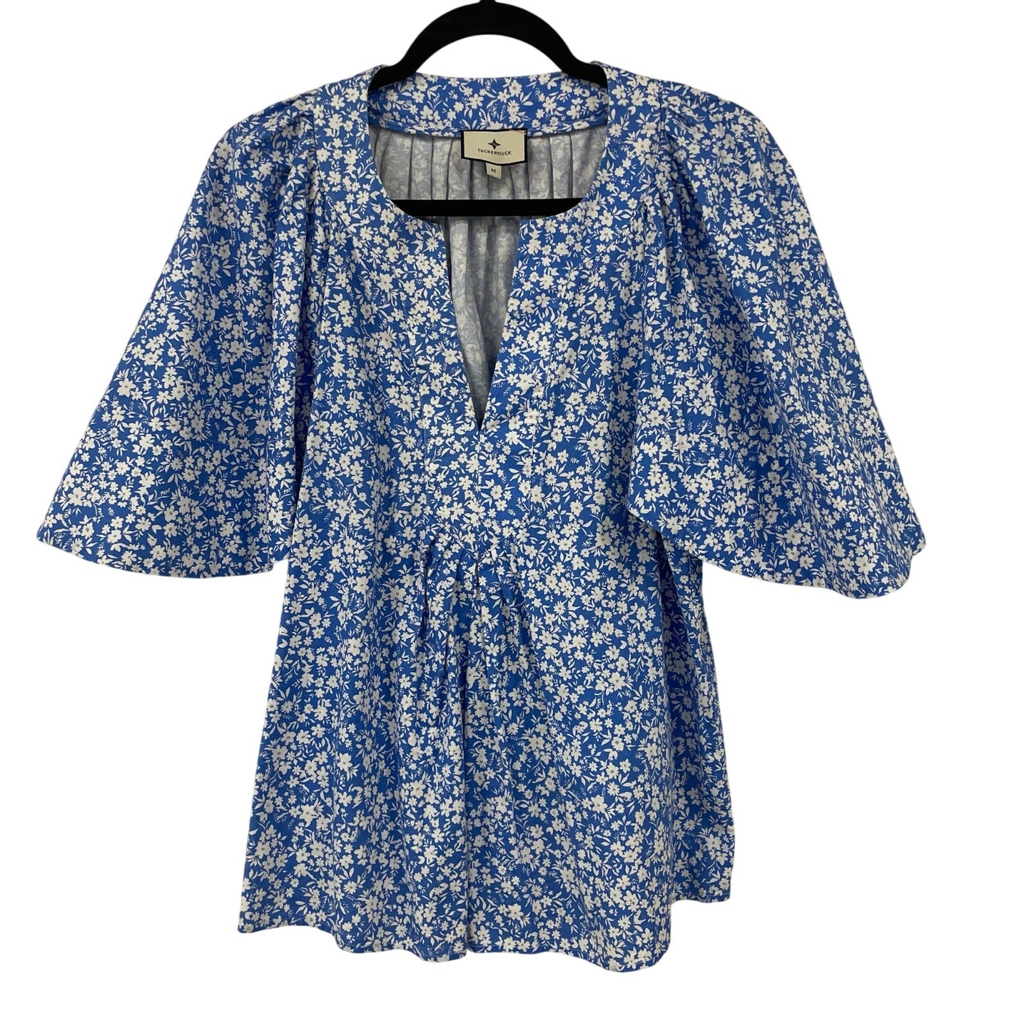 Tuckernuck Blooms on Broad Finley Flutter Sleeve Top Blue White Floral Medium