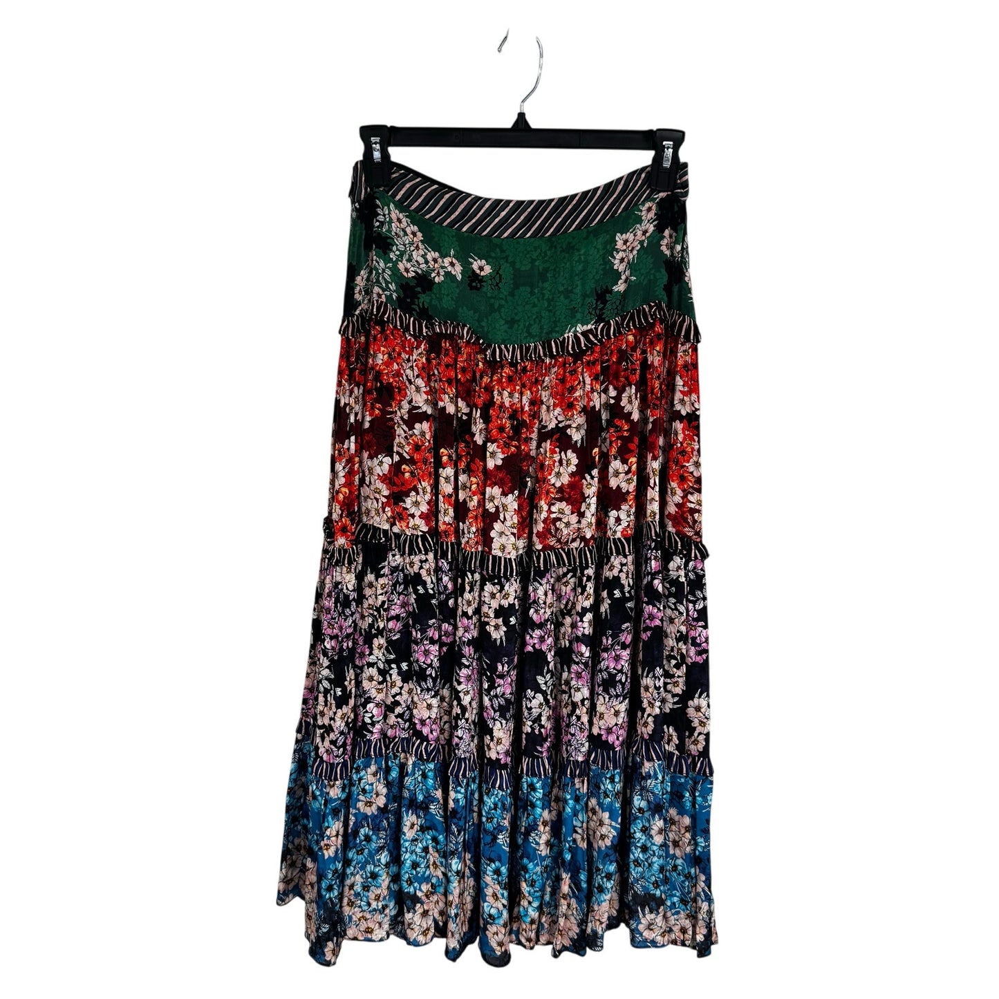 Bhanuni by Jyoti Anarosa Multi Color Floral Print Tiered Maxi Skirt Womens 8