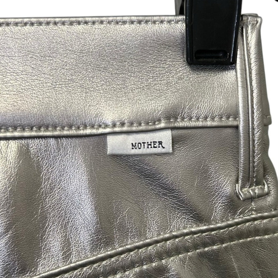 NWT Mother Silver Dagger High Waisted Rail Skimp Faux Leather Pants Womens 25