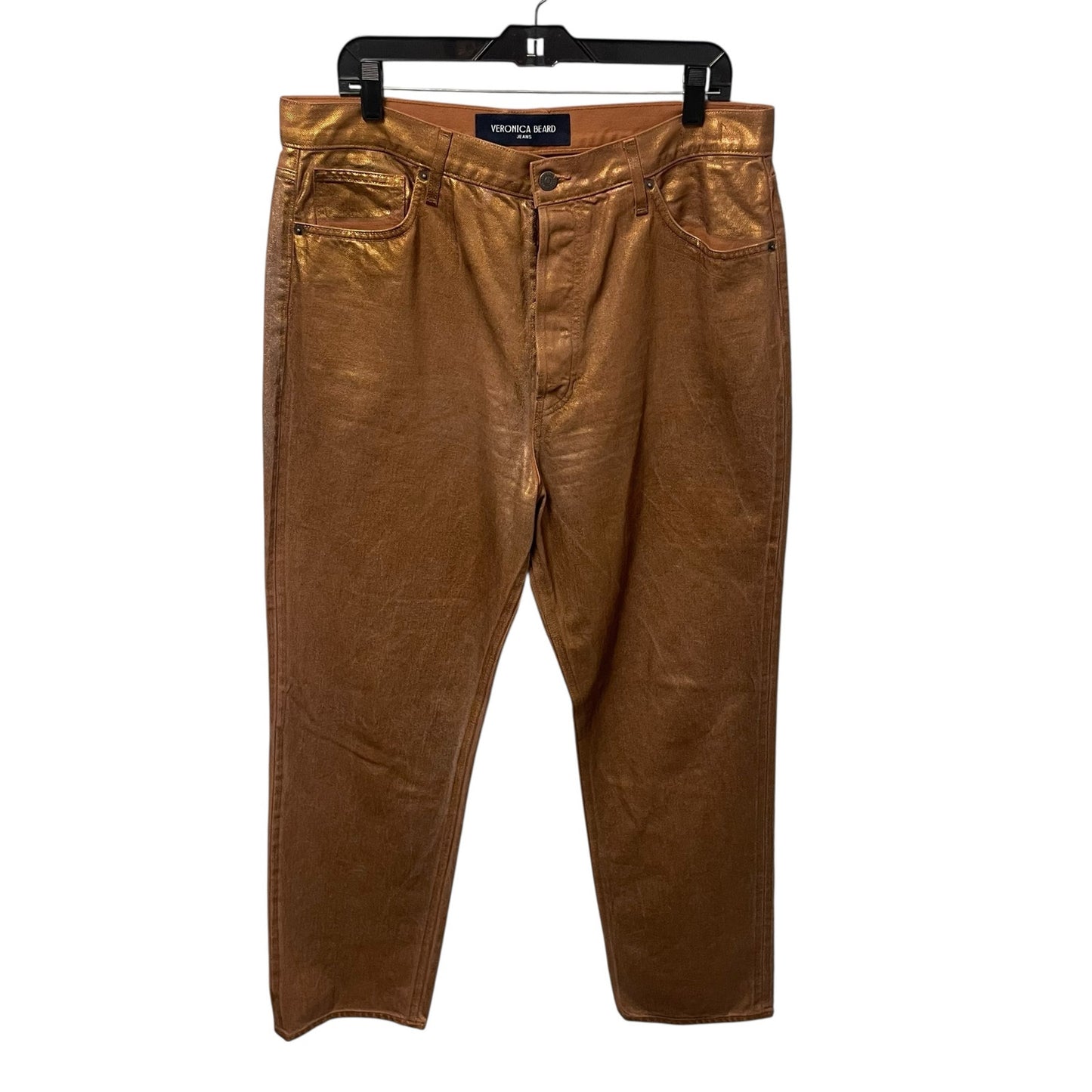 Veronica Beard Jeans Daniela Straight Leg High Rise Bronze Metallic Pant Size 32