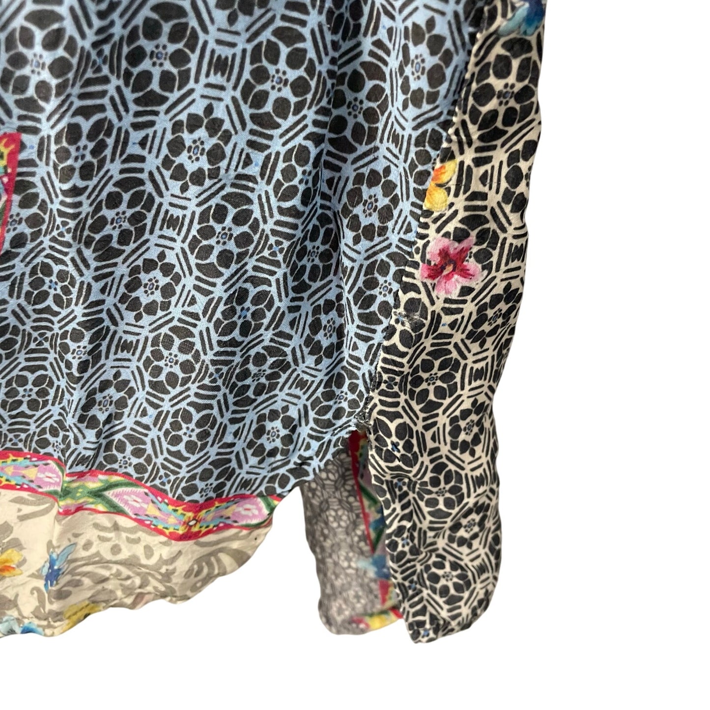Johnny Was Blue Multicolor Floral Geometric Print Longline Shirt Womens Large
