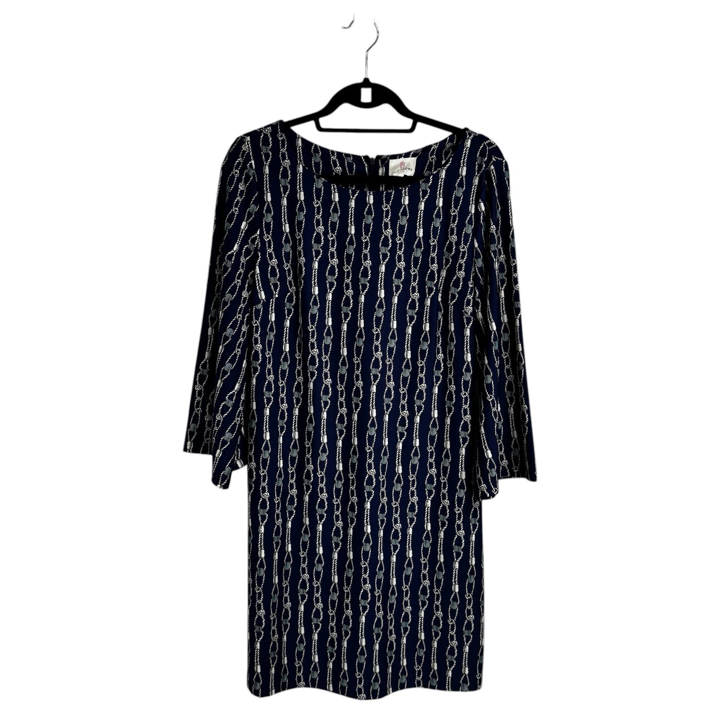 Julie Brown Navy White 3/4 Sleeve Merrie Printed Shift Dress Womens Large