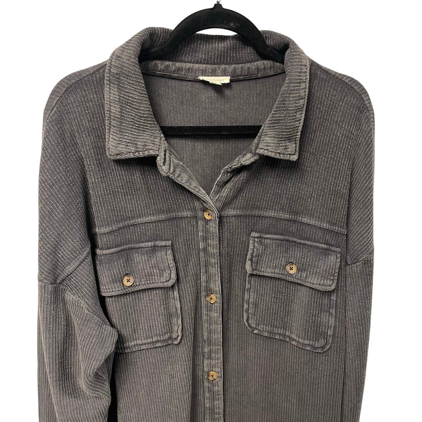Anthropologie Pilcro Gray Ribbed Corduroy Relaxed Duster Shacket Large AS IS