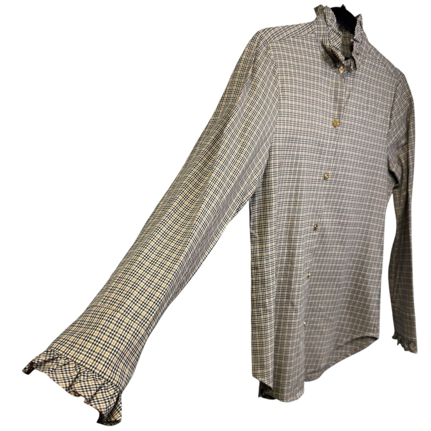 NWT Nili Lotan Honey Check Print Long Sleeve Lydia Button Down Womens X-Small