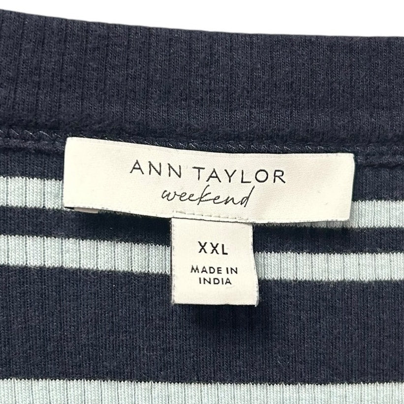 Ann Taylor Navy Weekend Collection Striped Puff Sleeve Henley Top Womens XXL