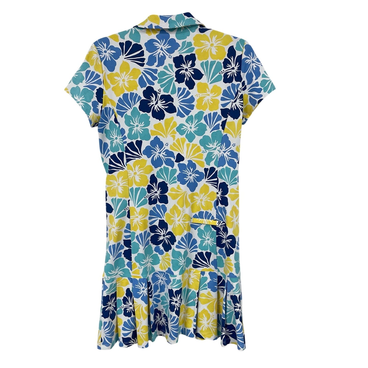 J. McLaughlin Short Sleeve Pleated Tennis Dress Blue Yellow Floral Print Small