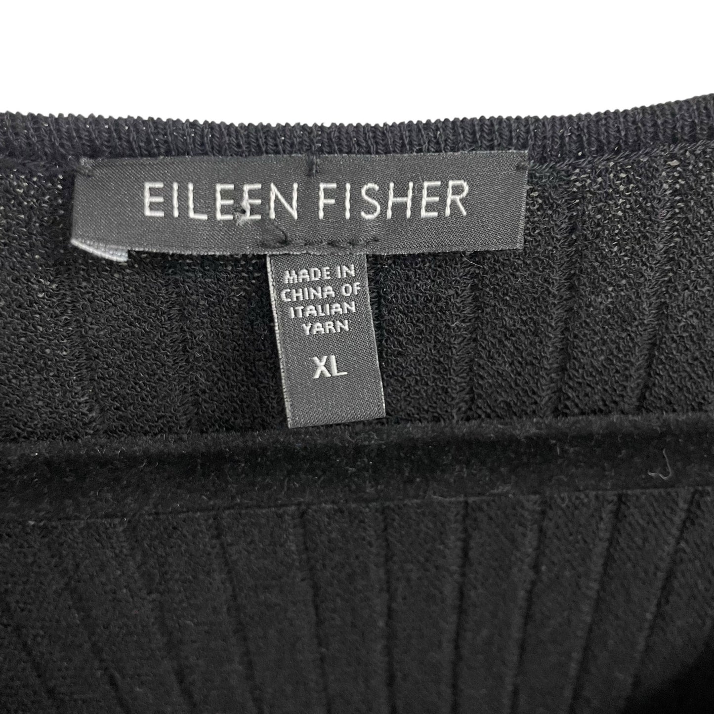 Eileen Fisher Pure Wool Knit Scoop Neck Pleated Sweater Dress Black Womens XL