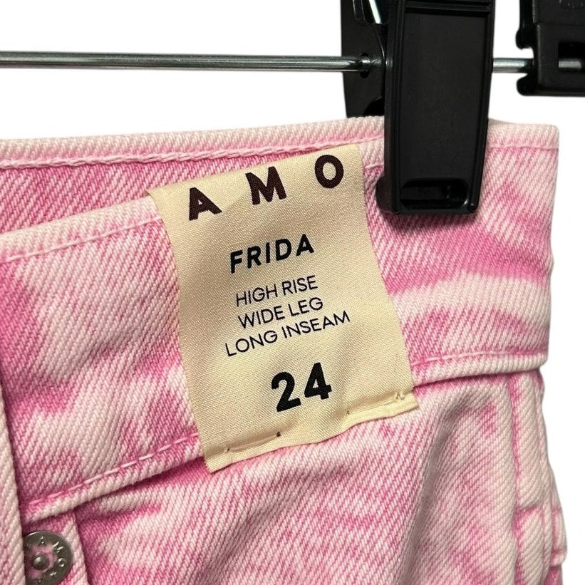 NWT Amo Peony Pink Frida High Rise Wide Leg Long Inseam Jeans Womens 24