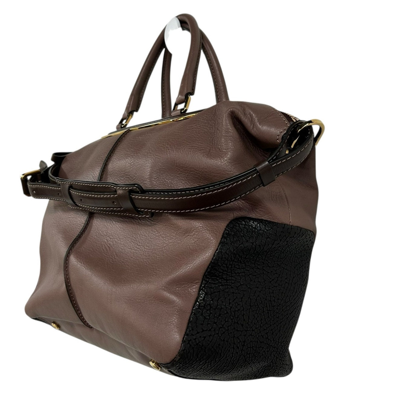 Tod’s Brown Classic Metal Bauletto Medio Leather Double Handle Satchel Handbag