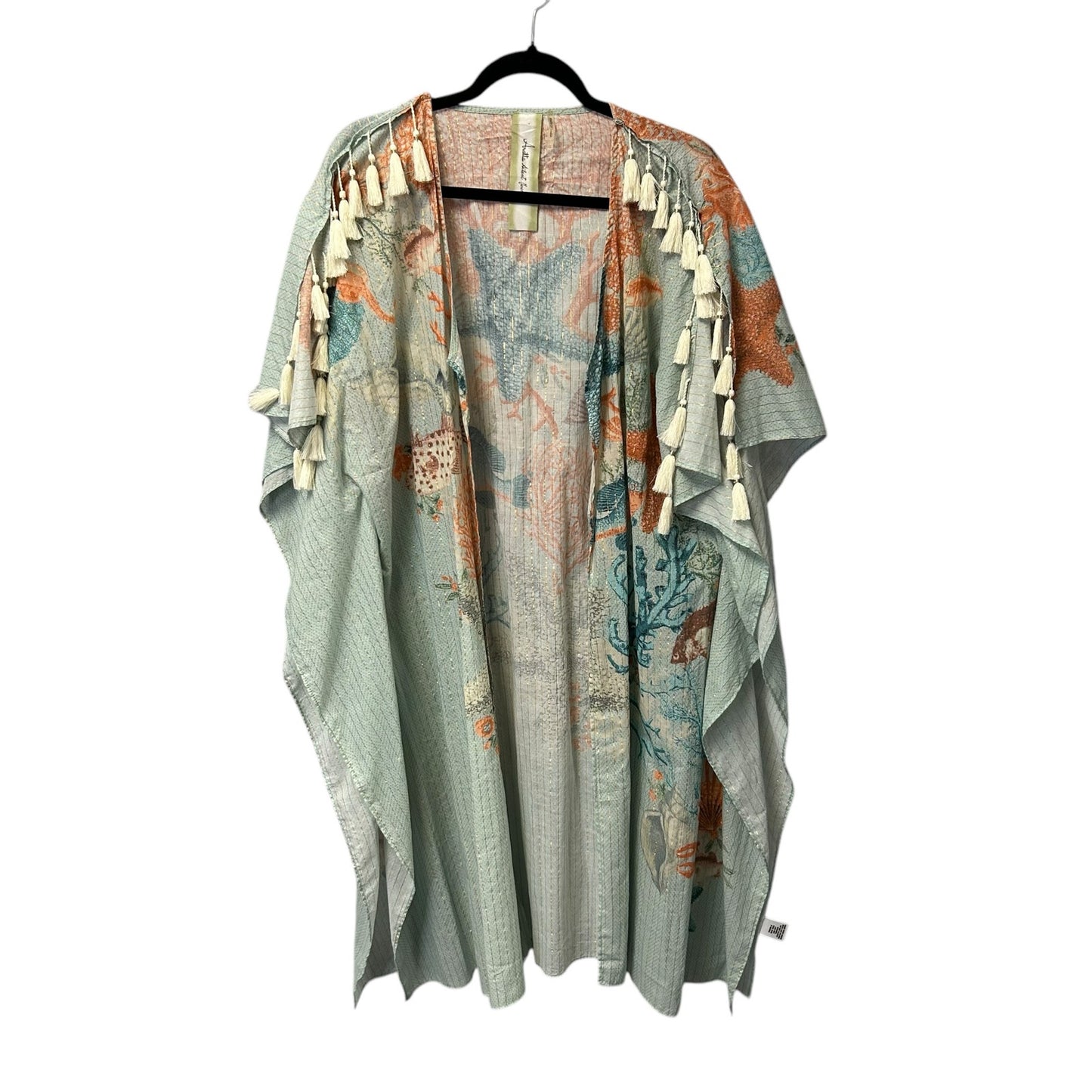 Artatta Silent Journey Chico's Ocean Print Fringe Tassel Shawl Womens One Size