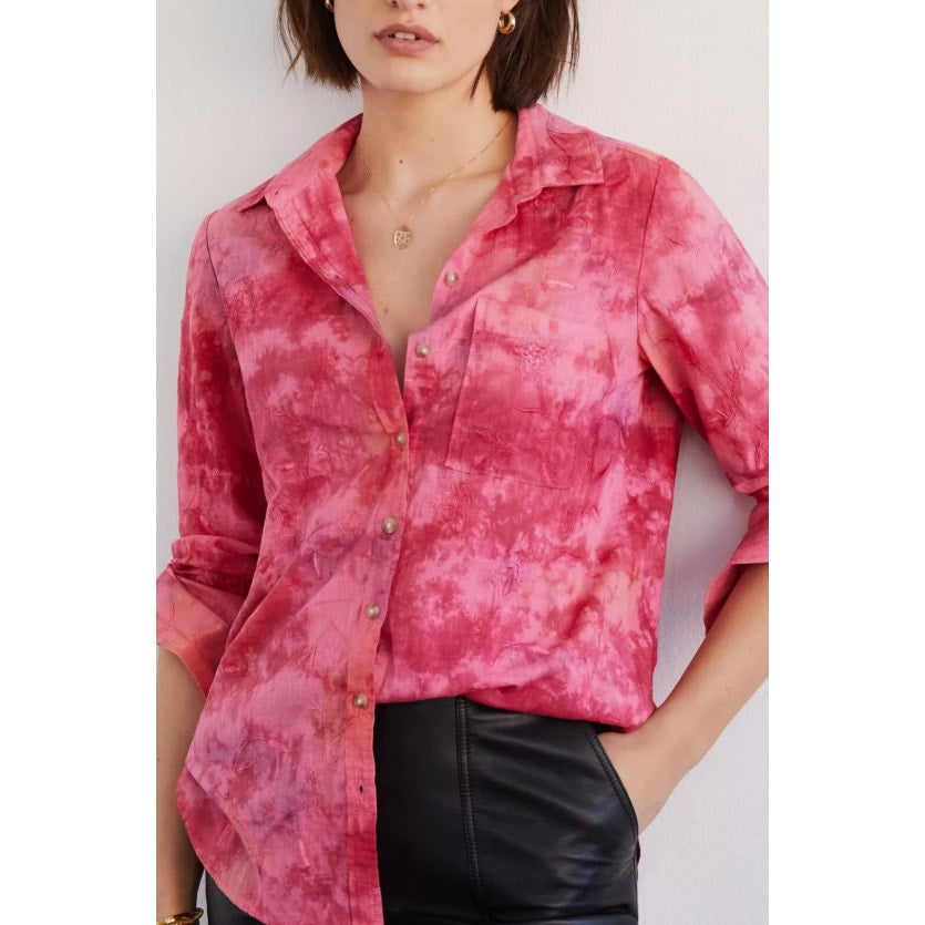 Pilcro Anthropologie Pink Tie Dye Cate Classic Button Down Shirt Womens Small