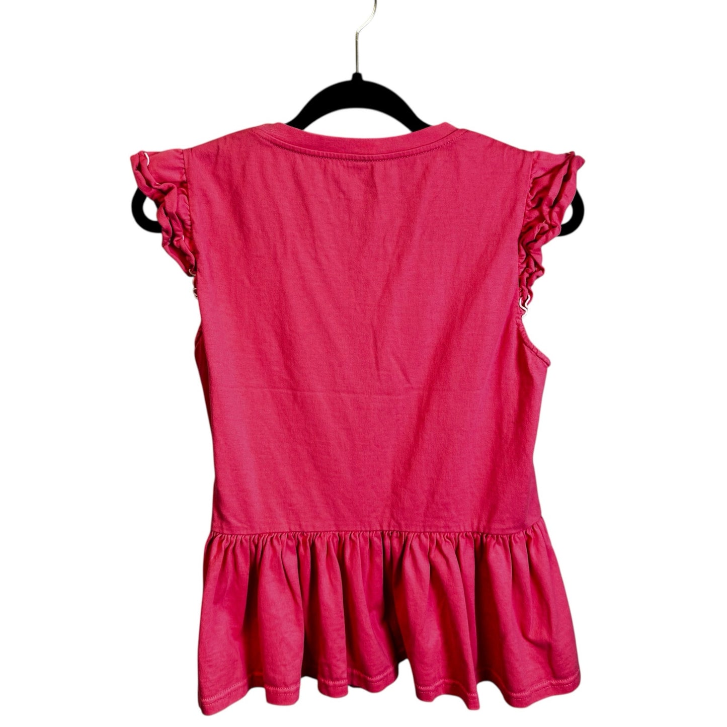 Kate Spade New York Pink Ruffle Sleeve Crewneck Cotton Peplum Tee Womens Medium