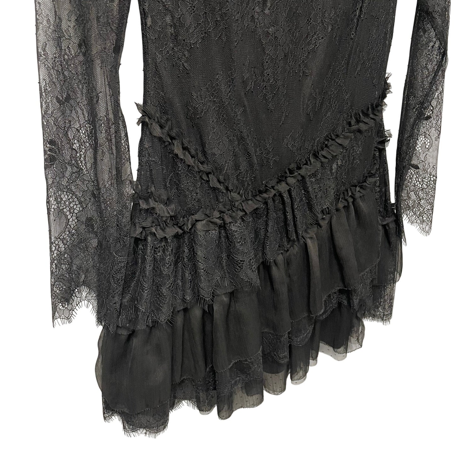 NWT LoveShackFancy Amberleigh Black Ruffle Lace Mini Dress Womens Size 2