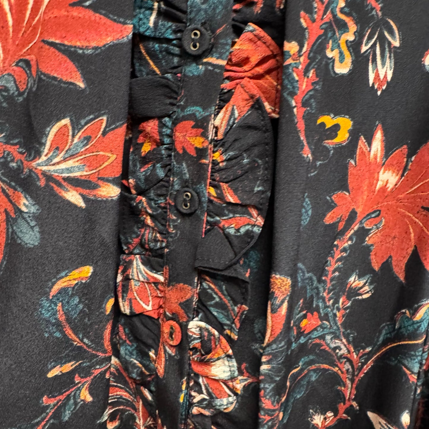 Ulla Johnson Black Red Floral Print Long Sleeve Silk Philipa Blouse Womens 2