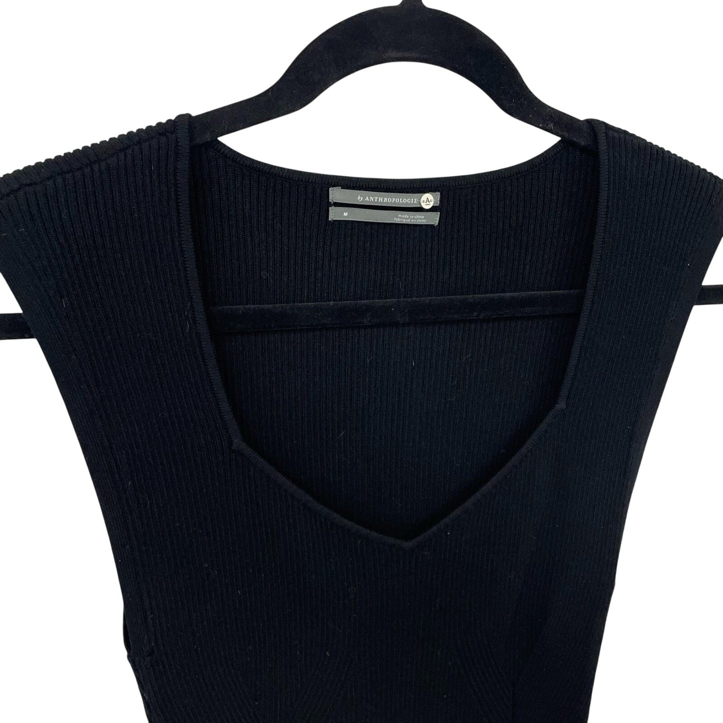 By Anthropologie Black Ribbed Knit Sleeveless Lowcut Top Womens Size Medium