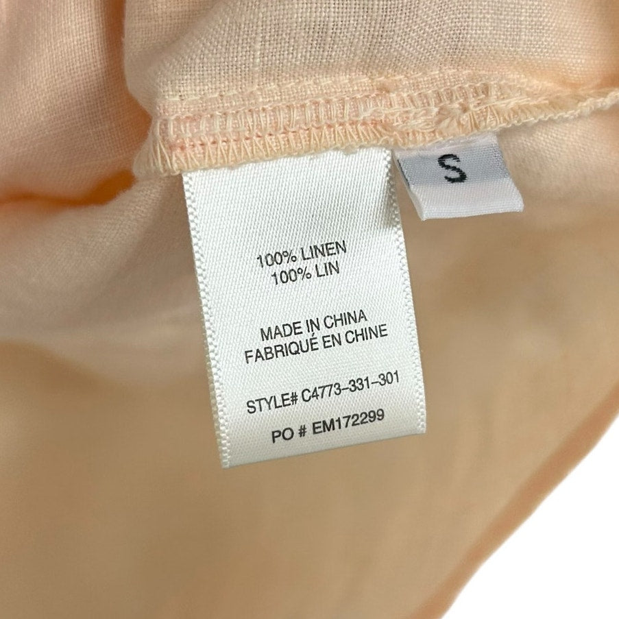 Cloth & Stone 100% Linen Peach Long Sleeve Tie Front Peasant Top Womens Small