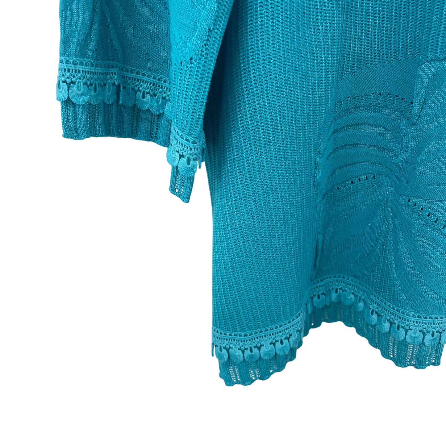 NWT Chico’s Palm Leaf Embroidered Pullover Sweater Ocean Blue Womens Large